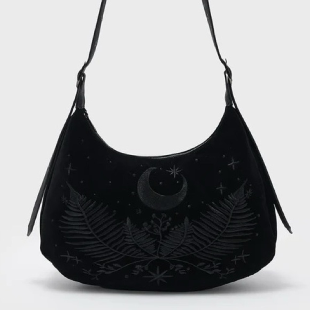 Killstar Moonlit Hobo Bag Velvet Elegant Black Embroidered Women's Bag Goth
